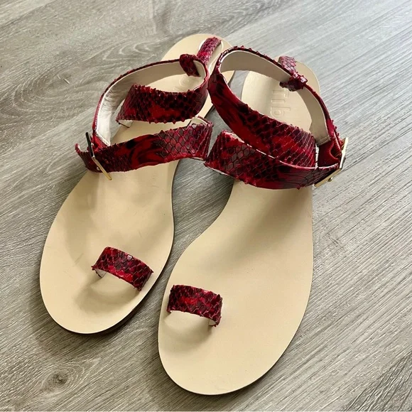 Delete tibi Hanson Red Snake-Effect Leather Sandals Crisscross Strap Round 39 9 - Picture 5 of 11